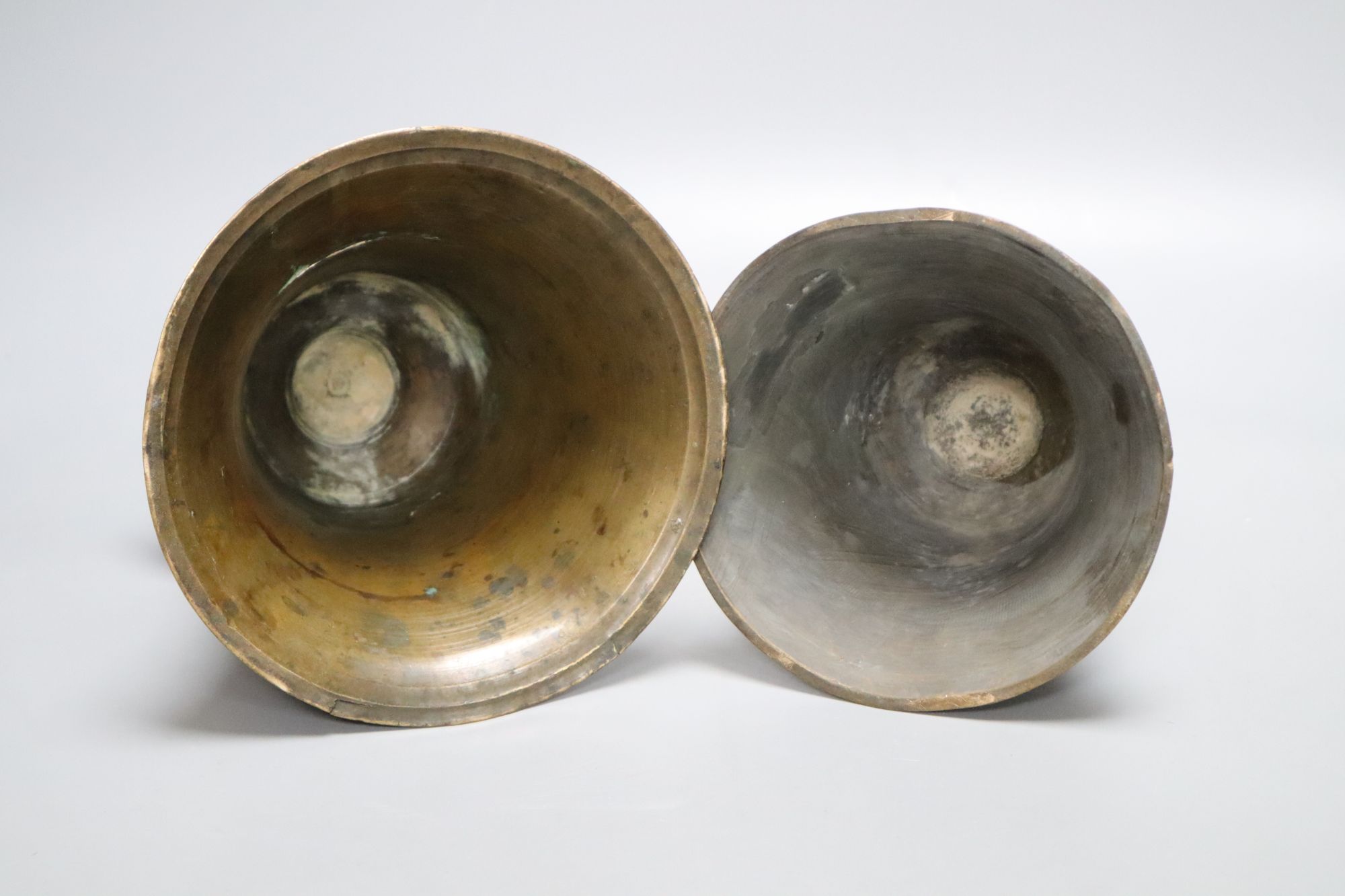 Two Ottoman brass candlesticks, height 28cm
